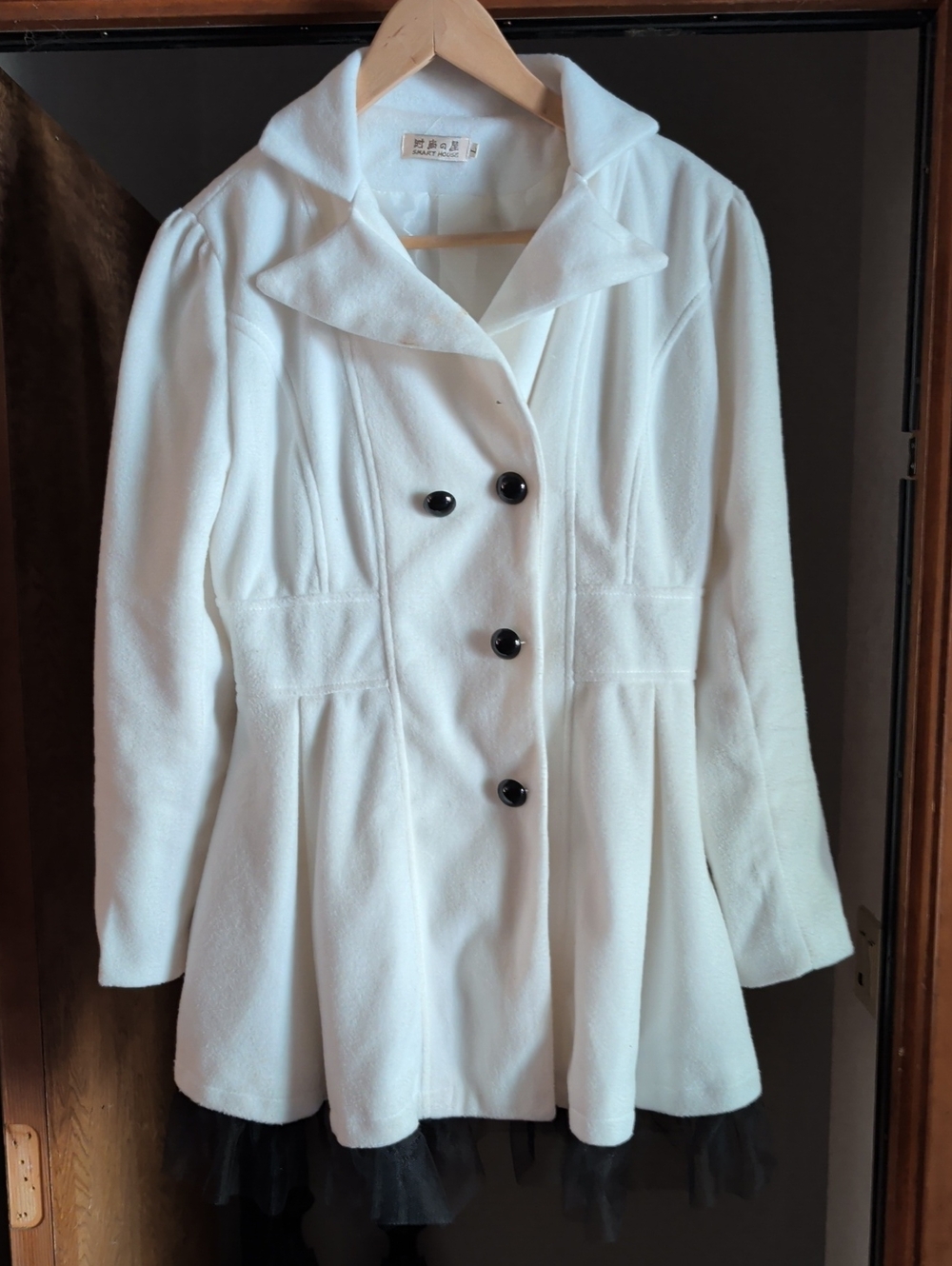 Classic White Peacoat with Skirted Hem